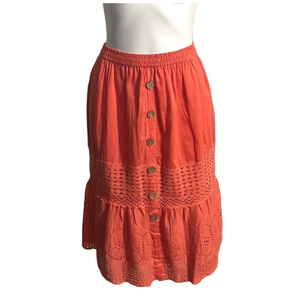 Vintage NAOO Boho Eyelet Button Front Skirt Size Size Medium Coral